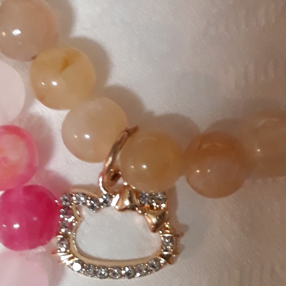 NEW Hello Kitty Bracelet Pink beads Silver CZ Sanrio charm NWT Handmade NWT - Picture 6 of 13
